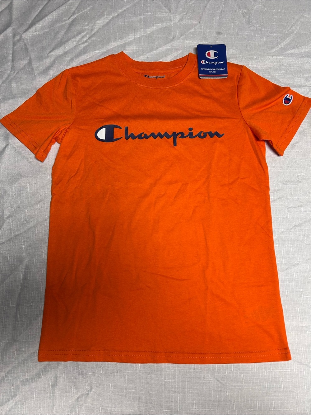 Orange Champion Soft Cotton Script Logo T-Shirt Boy’s Medium